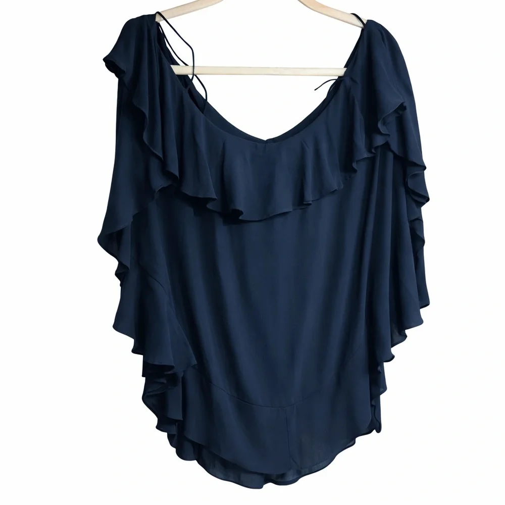Free People black flowy blouse off-the-shoulder ruffle detail sleeves large - Picture 3 of 8